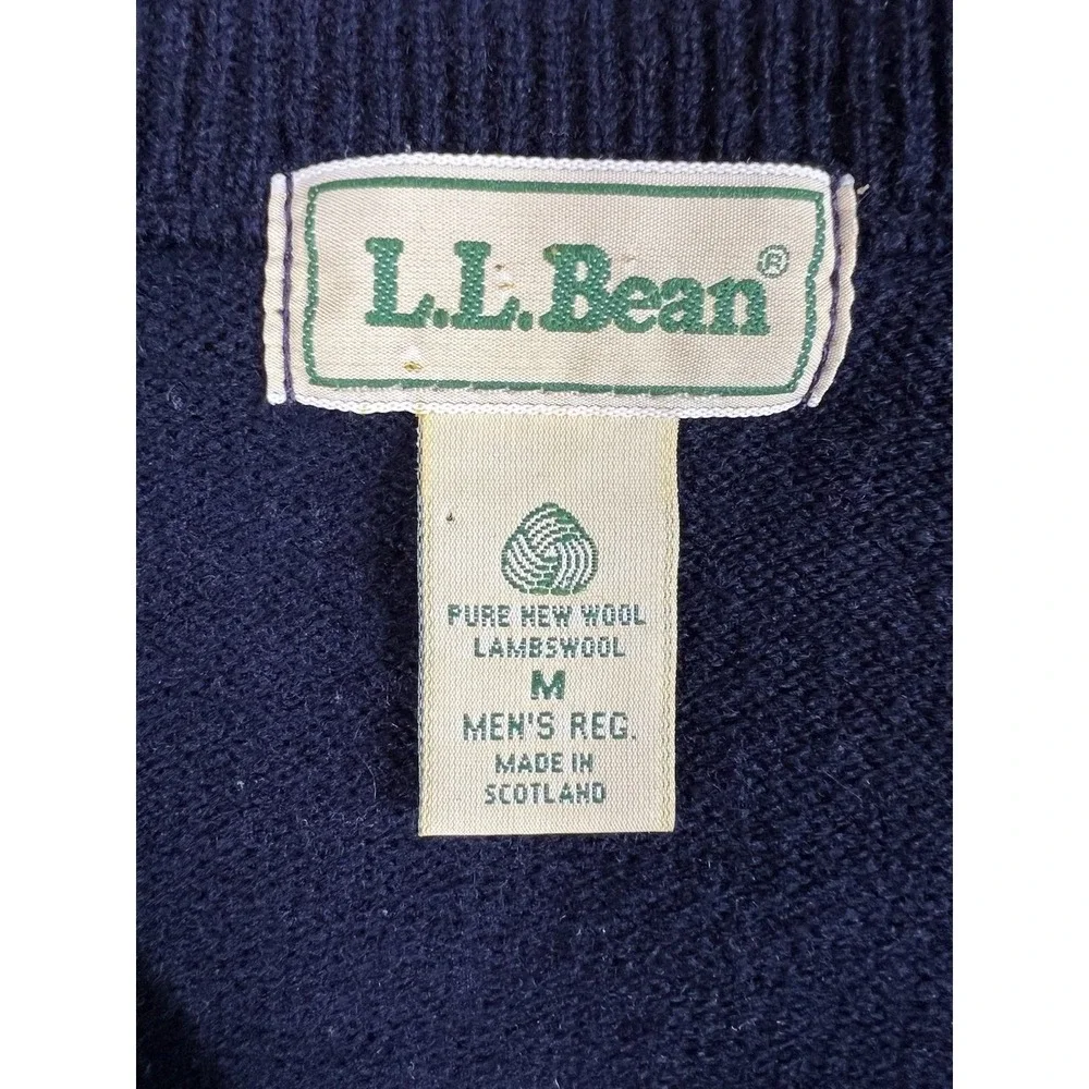 LL Bean Lambswool V Neck Vest Mens Medium Navy Made in Scotland Preppy Vintage